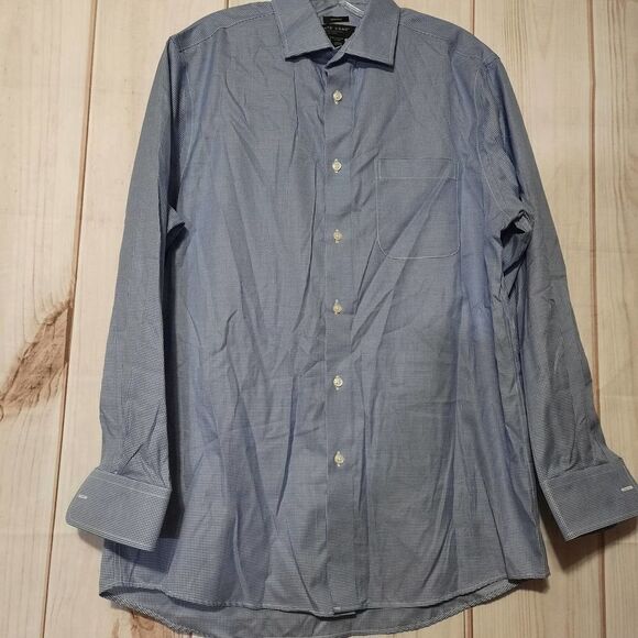 Pronto Uomo Blue & White Check Non-Iron Button Down Shirt‎ Size 16 - Picture 1 of 8